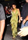 <p>The lady of the night wore another stunning ensemble once the show was over – this green, tasseled gown that looks like so much fun to twirl in. (Photo: Splash)</p>