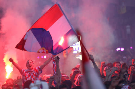 Croatia fans watch the broadcast from Zagreb. REUTERS/Antonio Bronic