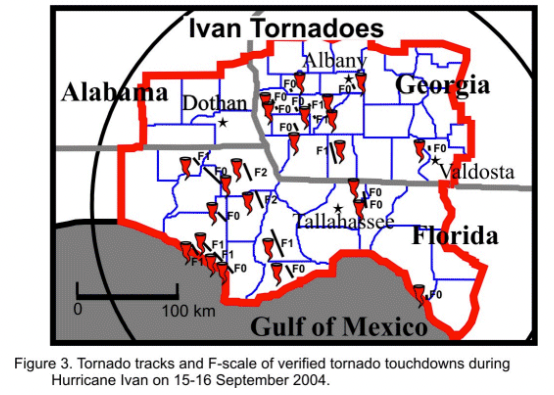 Tornadoes associated with 2004 Hurrican Ivan.