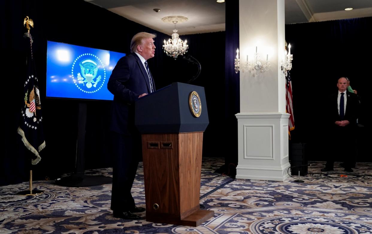 Donald Trump addresses a news conference at his golf resort in Bedminster, New Jersey, on 7 August, 2020: REUTERS