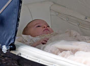 <p><br>The two-month-old princess was shielded from the sun and too much excitement in the Millson pram, which was used previously by The Queen for her two youngest children, Princes Andrew and Edward.<br><br><b><a rel="nofollow" href="https://au.lifestyle.yahoo.com/new-idea/a/28666617/the-christening-of-princess-charlotte-of-cambridge/ " data-ylk="slk:Click here for all the info on Princess Charlotte's christening!;elm:context_link;itc:0;sec:content-canvas" class="link ">Click here for all the info on Princess Charlotte's christening!</a><b><br><br><b><a rel="nofollow" href="https://au.lifestyle.yahoo.com/new-idea/news/royal/#page1" data-ylk="slk:Click here for more of the latest royal news!;elm:context_link;itc:0;sec:content-canvas" class="link ">Click here for more of the latest royal news!</a></b></b></b></p>