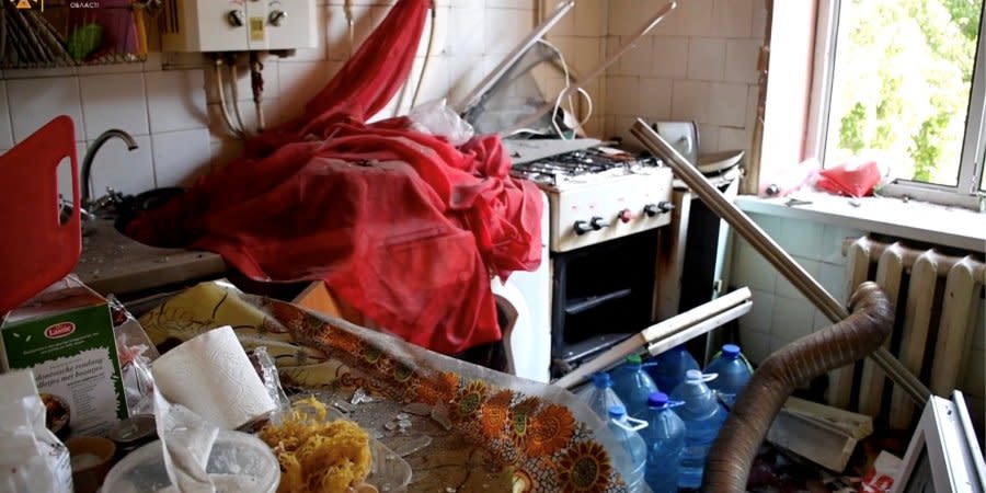 An apartment damaged by a Russian missile strike against Mykolaiv on June 18