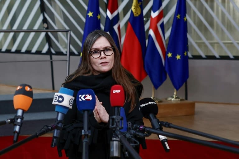 La Première ministre islandaise Katrin Jakobsdottir, à Bruxelles, le 22 mars 2024 (Sameer Al-Doumy)