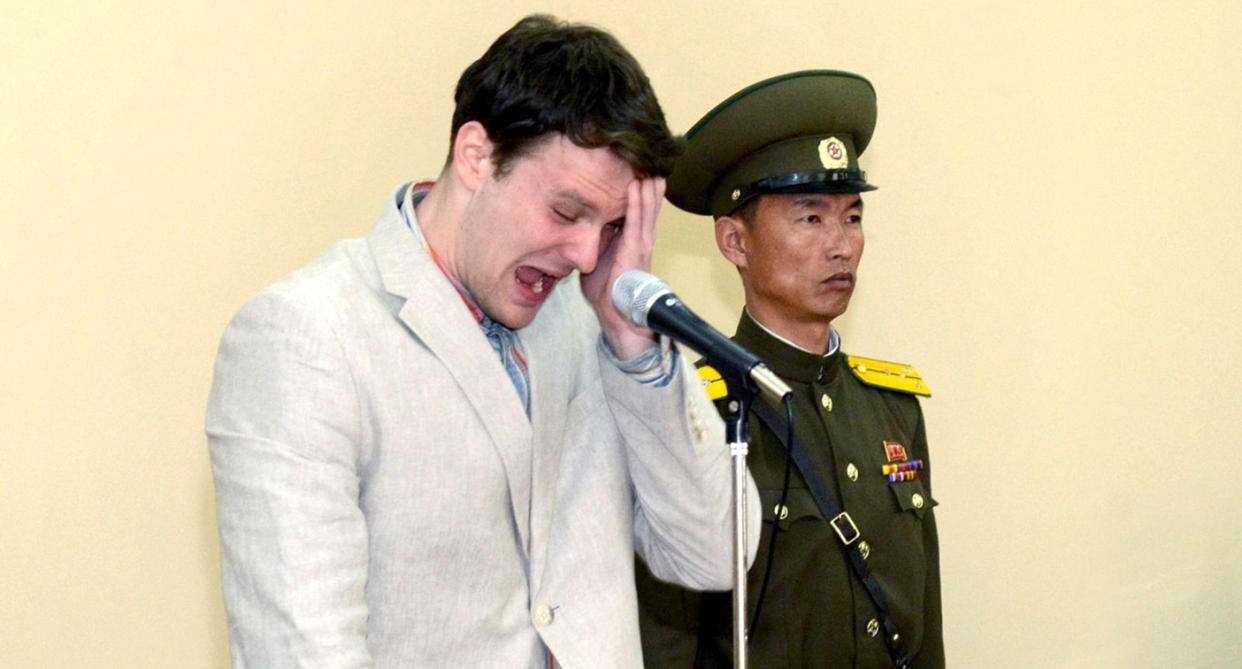 Mr Warmbier broke down as he was jailed in March 2016