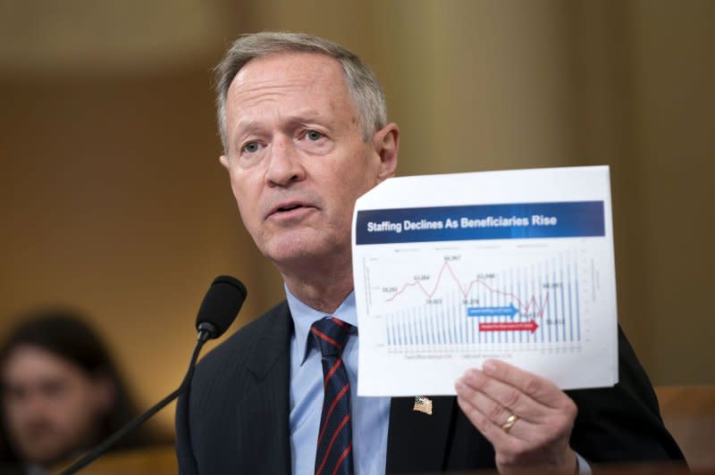 Social Security Administration Commissioner Martin O'Malley testifies during a House Ways and Means Subcommittee on Social Security hearing on Thursday in Washington, D.C. O'Malley warned that a Republican committee's proposal to raise the retirement age could disproportionately hurt blue-collar workers. He also said his agency is ending "clawback cruelty" and will instead withhold 10% of a recipient's monthly payment in the event of an overpay. Photo by Bonnie Cash/UPI