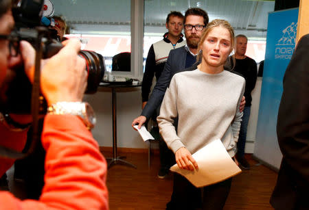 Norwegian three-time Olympic cross-country skiing medalist Therese Johaug arrives for press conference in Oslo, Norway 13 October 2016. NTB SCANPIX/ Hakon Mosvold Larsen via REUTERS