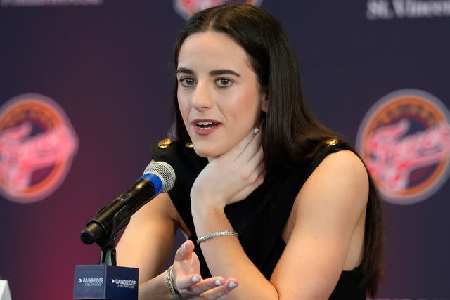 <p>AP Photo/Darron Cummings</p> Indiana Fever's Caitlin Clark speaks during a WNBA basketball news conference, Wednesday, April 17, 2024, in Indianapolis