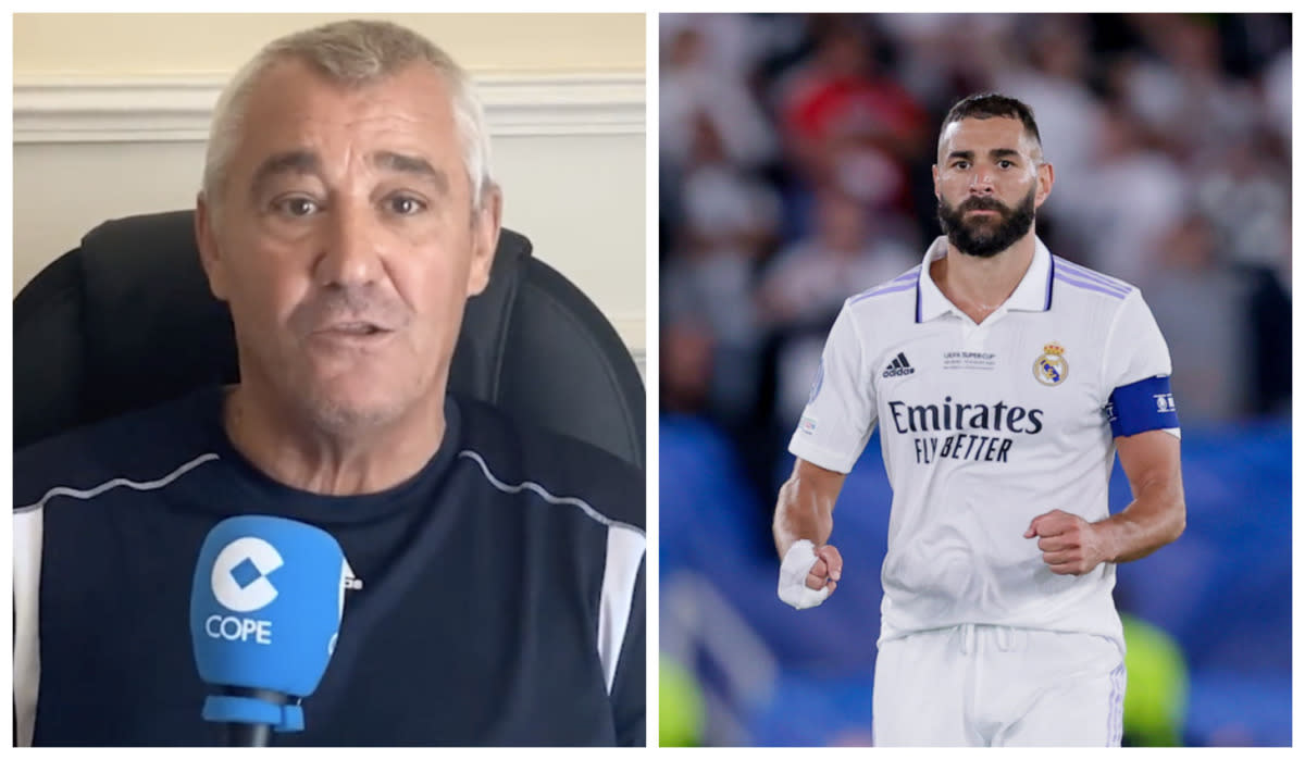 Poli Rincón ha sacado pecho a lo grande después de que Karim Benzema se haya convertido en el segundo máximo goleador madridista de la historia. Imagen vía: COPE Deportes y David S. Bustamante/Soccrates/Getty Images.