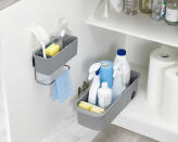 <p> Kitchen detergents and bathroom bleach are made up of strong formulas that can cause harm if ingested so it&apos;s best to keep these liquids out of reach of young children and pets &#x2013; especially as newfound scented products come in food-like fragrances. </p> <p> Place drain cleaners and corrosive oven cleaners toward the back of the cupboard when you organize under the kitchen sink. After all, we don&apos;t envisage you&apos;ll need to tackle those tasks on a weekly basis.&#xA0; </p>