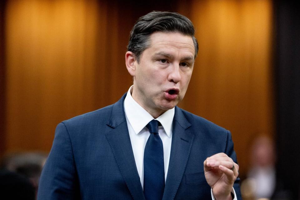 Conservative Party Leader Pierre Poilievre rises during Question Period on Parliament Hill in Ottawa on Monday, May 6, 2024. (Spencer Colby/The Canadian Press - image credit)