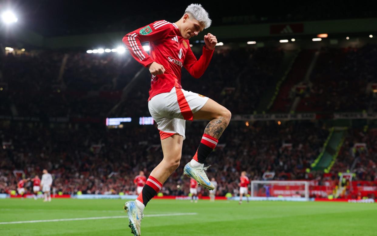 Garnacho celebrates scoring Man Utd's fourth goal against Barnsley