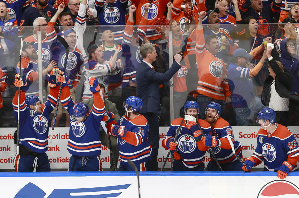 The Edmonton Oilers are only the third team in NHL history to force a Game 7 after facing a 3-0 series deficit in the Stanley Cup Final. The other two teams went 1-1 in the final game of the series. (Photo by Jeff Vinnick/Getty Images)