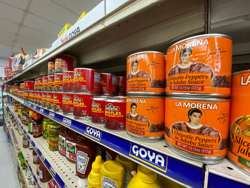 Goya food products are seen in a supermarket in Los Angeles