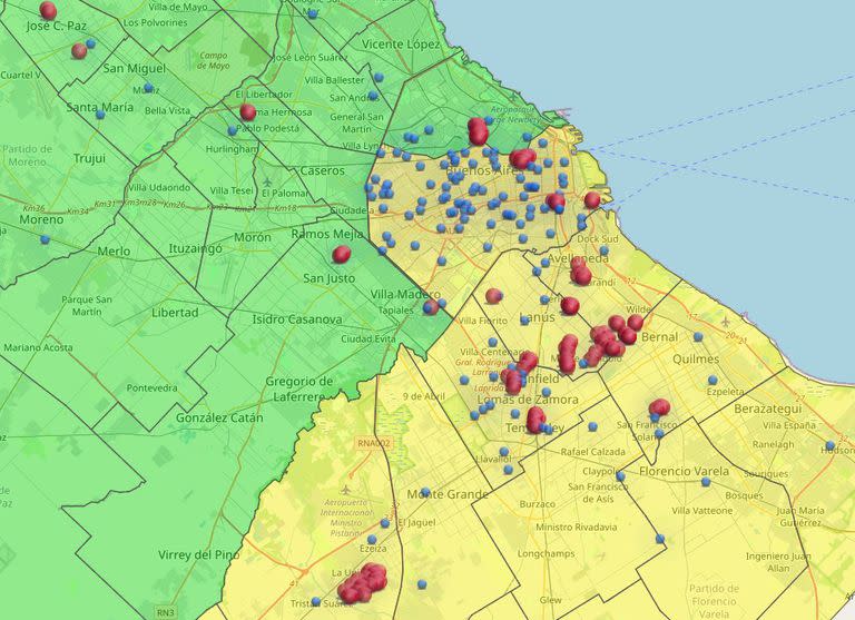 El mapa de cortes del ENRE a las 13.30