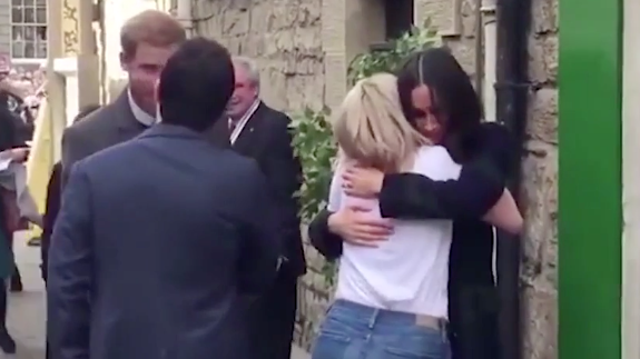 Meghan was seen embracing a charity worker after a sit-down on Tuesday.