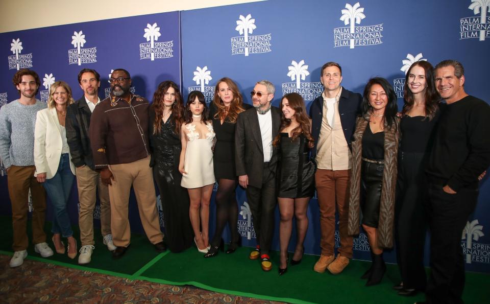 Some of the cast and the filmmakers of "Miller's Girl" are photographed during the 35th Palm Springs International Film Festival at the Mary Pickford Theater in Cathedral City, Calif., Jan. 11, 2023.