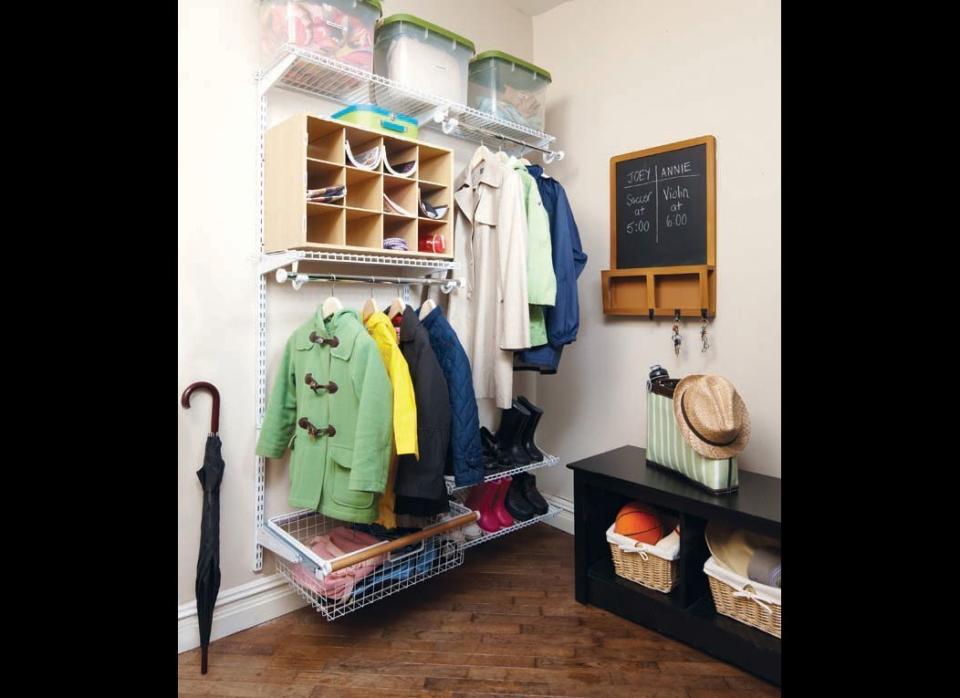 There's no need to leave damp coats and muddy footprints around the house. Create a mudroom with a shoe rack, coat rack and a few storage boxes at the entrance of your home to consolidate any mess you might bring inside. Watch how to make an inviting and functional mudroom <a href="http://www.stylelist.com/2012/01/09/home-makeover-creating-functional-and-inviting-mudroom_n_1194064.html" target="_hplink">here</a>.     Flickr photo by <a href="http://www.flickr.com/photos/rubbermaid/5093016251/" target="_hplink">Rubbermaid Products</a>