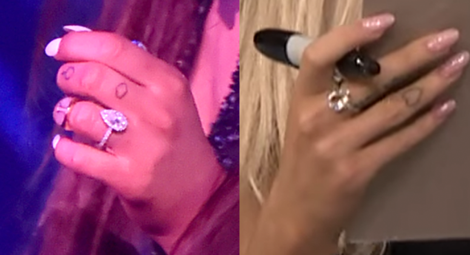 Ariana Grande’s new engagement ring next to a ring she wore in 2016. (Photo: Getty Images/NBC)