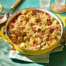 <p>This cheesy gratin-style casserole swaps the potatoes for seasonal Brussels sprouts. Get a head start on cooking by trimming and halving the sprouts up to two days in advance. </p><p><a href="https://www.thepioneerwoman.com/food-cooking/recipes/a37611646/brussels-sprouts-casserole-recipe/" rel="nofollow noopener" target="_blank" data-ylk="slk:Get the recipe.;elm:context_link;itc:0;sec:content-canvas" class="link "><strong>Get the recipe.</strong></a></p>