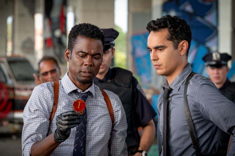 Chris Rock and Max Minghella play police partners who have secrets in "Spiral: From the Book of Saw."