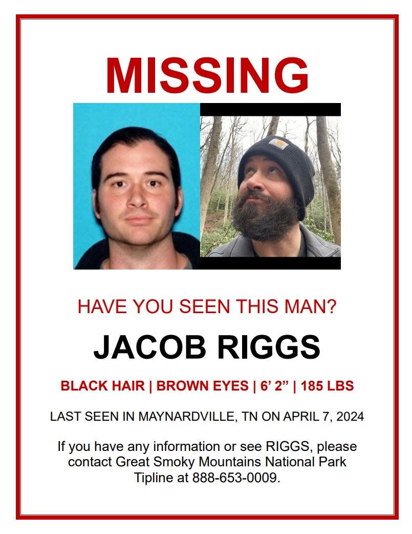 Park rangers in the Great Smoky Mountains National Park are searching for Jacob Riggs, 35, whose car was found in the park after he was last seen in Tennessee April 7.