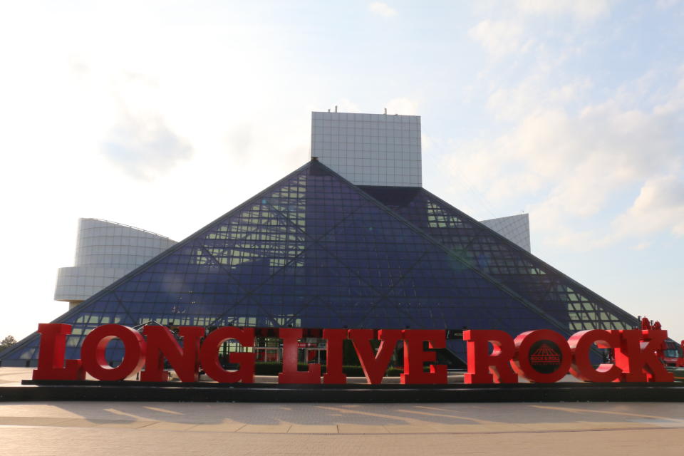 The entrance to the Rock & Roll Hall of Fame in Cleveland, Ohio