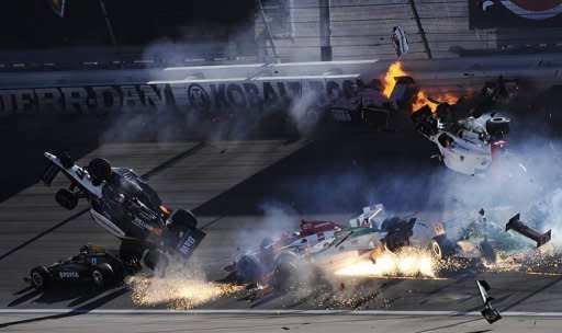 English racing driver Dan Wheldon was killed in a massive crash at the Las Vegas 300 IndyCar series finale on Sunday. Wheldon, 33, winner of the famed Indianapolis 500 in May, died from injuries he received after his car was sent airborne over another car and clipped the catch fencing during the 15-car wreck