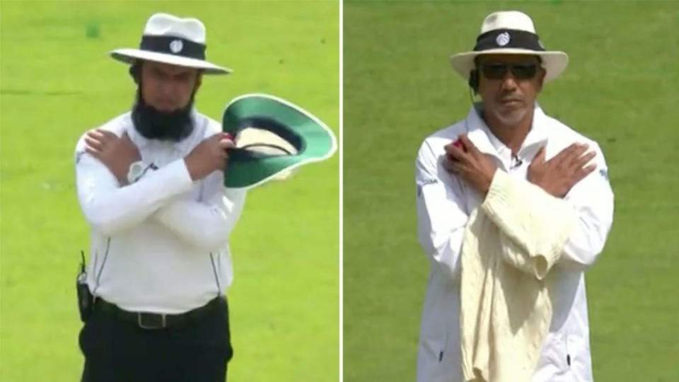 Aleem Dar and Joel Wilson made a number of howlers on day one. Pic: Nine