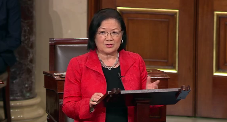 Sen. Mazie Hirono speaks during the Born-Alive Abortion Survivors Protection Act debate in the Senate. (Screengrab via Senate.gov)