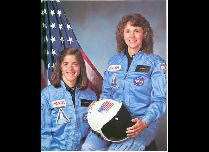 Christa McAuliffe and Barbara Morgan, Teacher in space primary and backup crew members for Shuttle Mission STS-51L.  Caption: <a href="http://history1900s.about.com" target="_hplink">history1900s.about.com</a>    Image: NASA