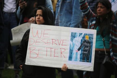 People denounce policies of U.S. President Donald Trump on Presidents Day at the Not My President's Day Rally in Los Angeles, California February 20, 2017. REUTERS/David McNew