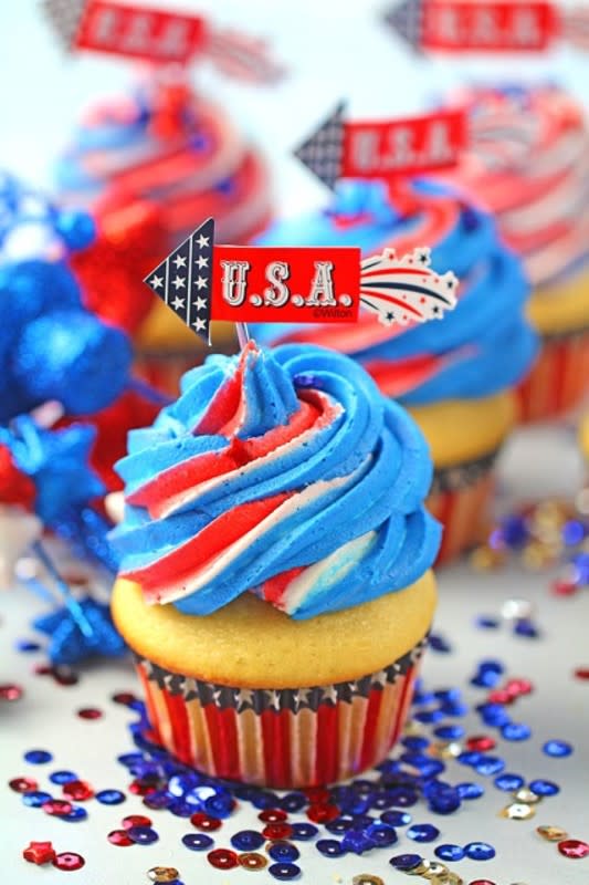 <p>Sweet & Savory Meals</p><p>These cupcakes are festive and delicious, the perfect patriotic dessert that will get rave reviews.</p><p><strong>Get the recipe: <a href="https://sweetandsavorymeals.com/red-white-and-blue-cupcakes/" rel="nofollow noopener" target="_blank" data-ylk="slk:Red, White and Blue Cupcakes;elm:context_link;itc:0;sec:content-canvas" class="link ">Red, White and Blue Cupcakes</a></strong></p>