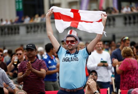 Cricket - Fans watch the ICC Cricket World Cup Final between New Zealand and England at Trafalgar Square