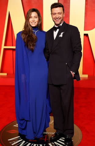 <p>MICHAEL TRAN/AFP via Getty Images</p> Jessica Biel and Justin Timberlake at the Vanity Fair Oscars afterparty