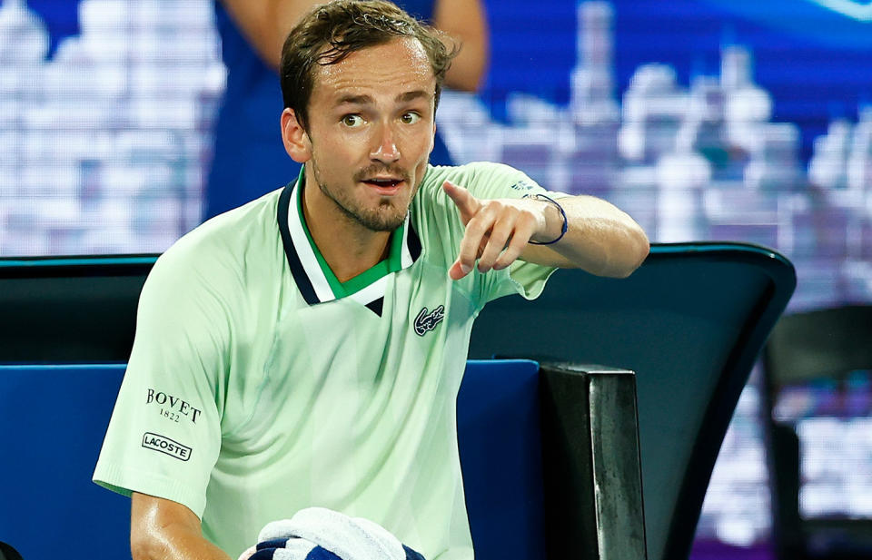 Daniil Medvedev, pictured here arguing with the chair umpire during his semi-final win over Stefanos Tsitsipas at the Australian Open. 