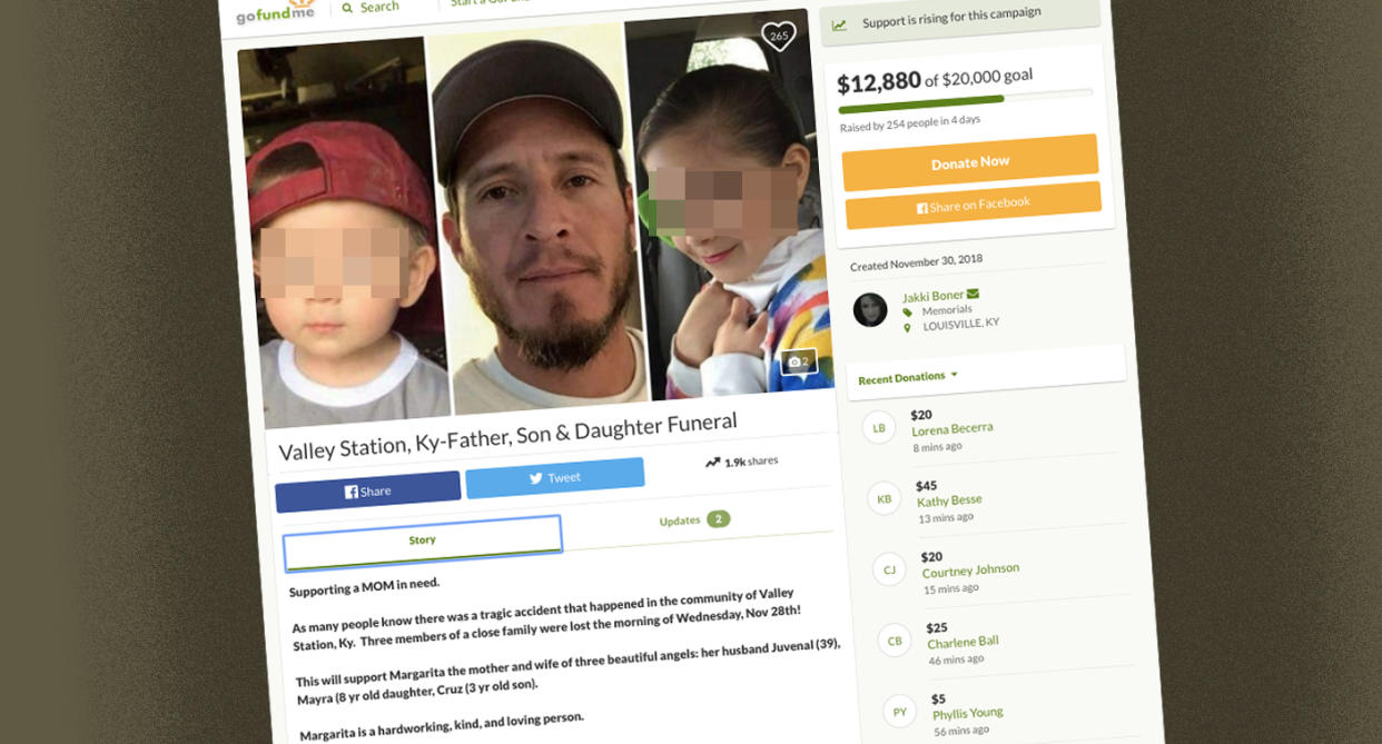 Screengrab of the GoFundMe page showing, from left, 3-year-old Cruz Isaac Garcia; 39-year-old Juvenal Garcia Mora and 8-year-old Mayra Garcia. (Altered Photo: GoFundMe)