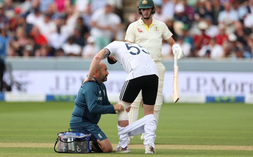 Ben Stokes of England has his knee strapped during Day Four of the LV= Insurance Ashes 2nd Test match between England and Australia at Lord&#39;s Cricket Ground on July 1, 2023 in London, England. at Lord&#39;s Cricket Ground on July 01, 2023 in London, England