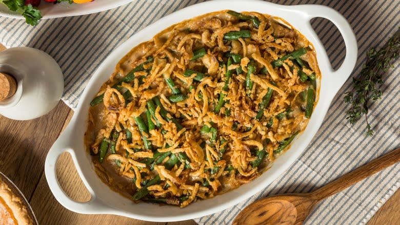 Green bean casserole on table