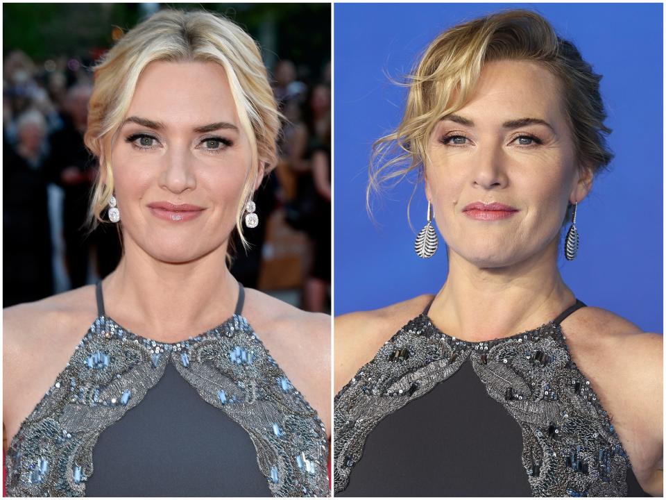 Kate Winslet wore the same gray, embellished gown to the 2015 Toronto Film Festival and the 2022 "Avatar: The Way of Water" premiere