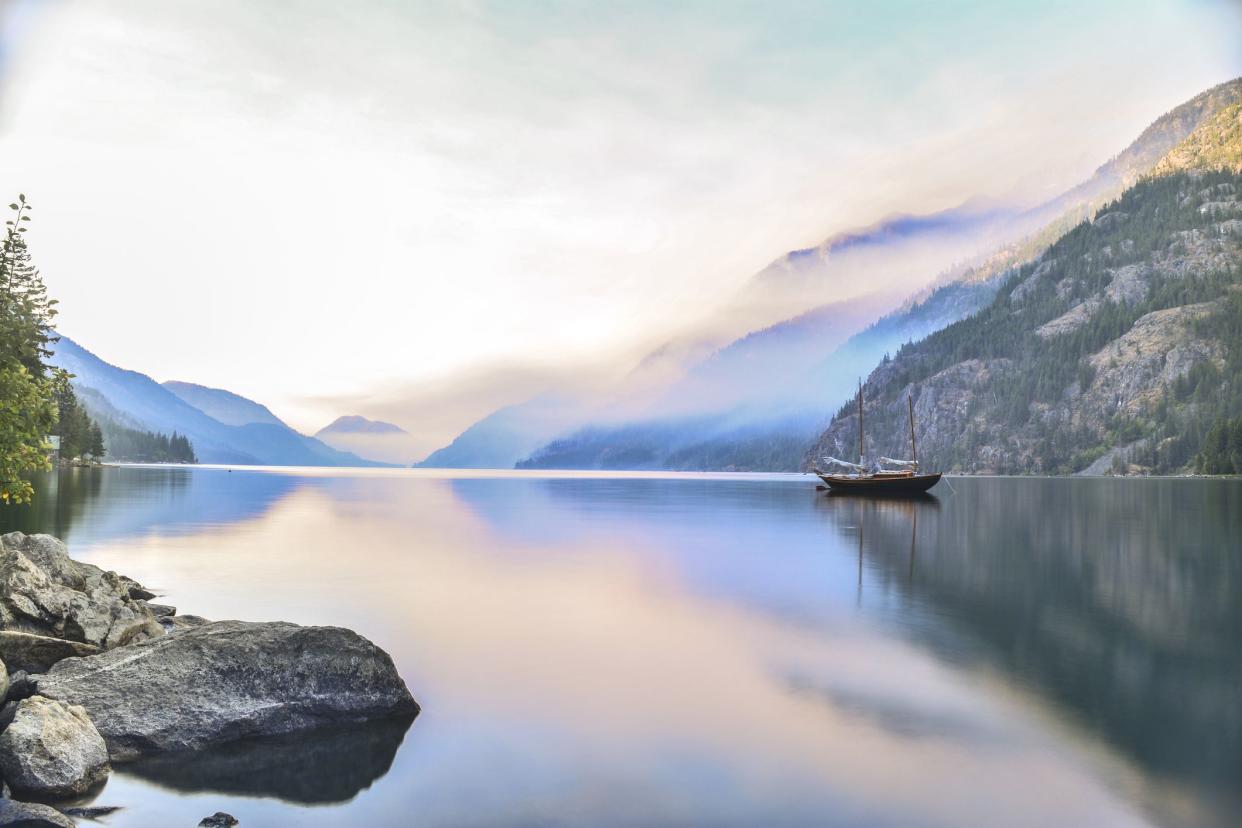 Sunrise over Lake Chelan from Stehekin, Washington.