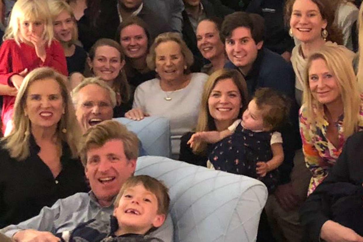 <p>Joe Kennedy/X</p> Ethel Kennedy (pictured in white) surrounded by her loved ones on her 96th birthday