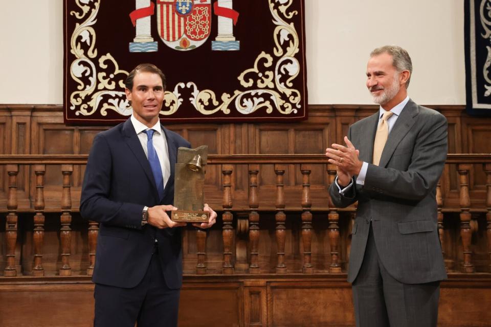 King Felipe VI, pictured here, presents the 'Camino Real Award' to Rafa Nadal.