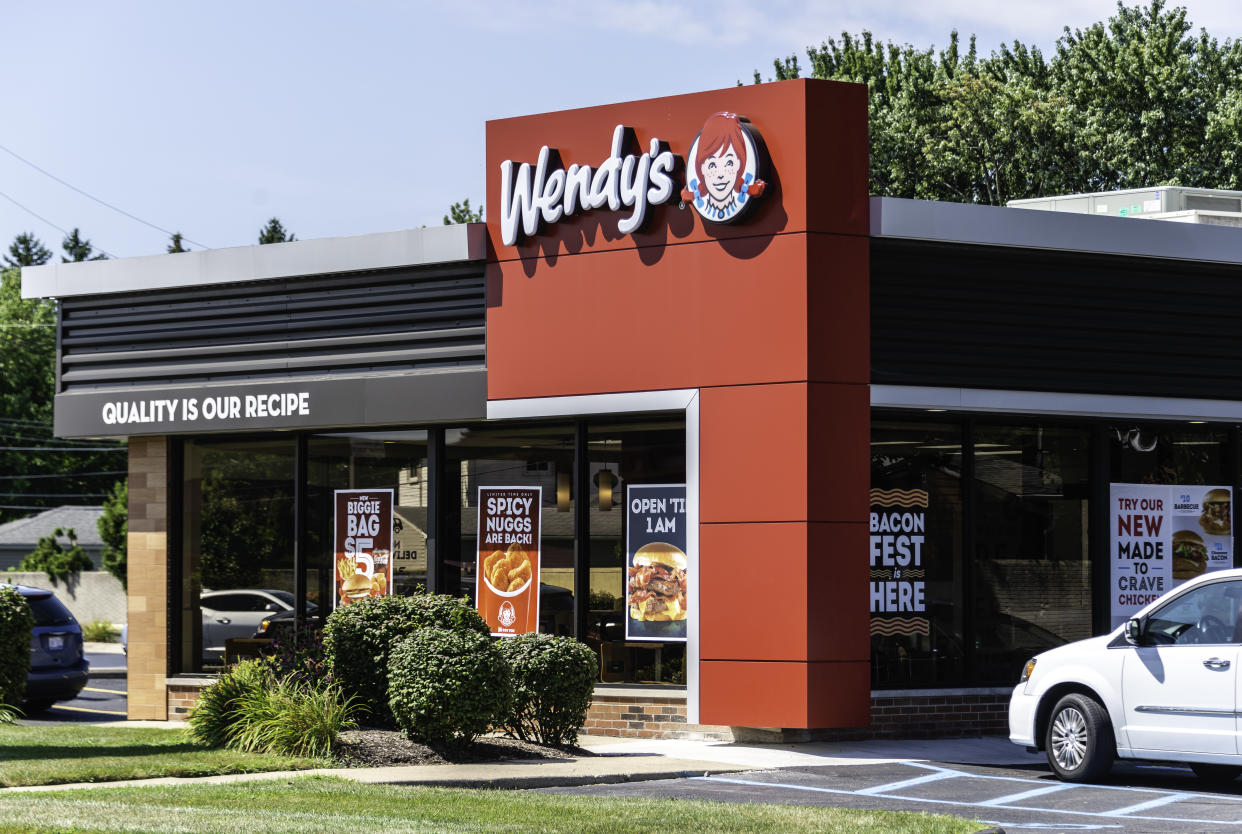 A Wendy's location in Madison Heights, Michigan. Founded in 1969 by Dave Thomas, Wendy's is a chain of fast food restaurants with over 6,600 locations in the US and abroad."