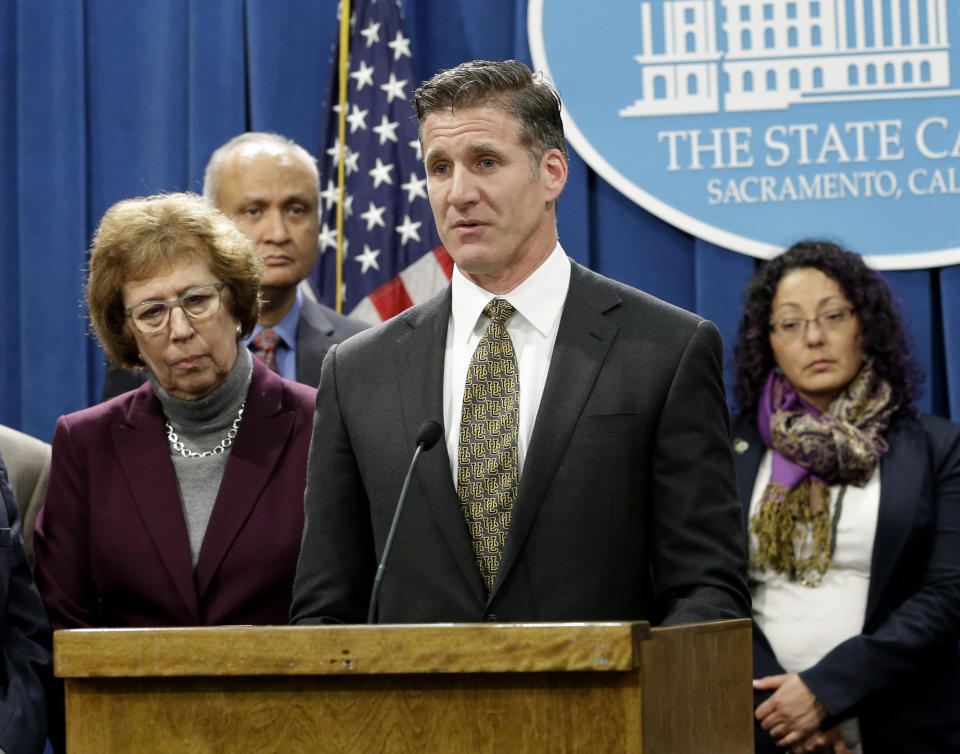 Diaz speaks in support of proposed legislation allowing doctors to prescribe life ending medication to terminally ill patients during a news conference at the Capitol, Jan. 21, 2015, in Sacramento, Calif.