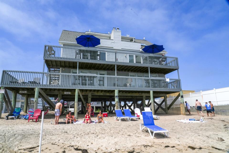 The Atlantic Beach Casino Resort at Westerly's Misquamicut Beach. Police were called there earlier this month when the public was initially blocked by ropes and a security guard from using the now-public part of the beach 10 feet above the seaweed line.