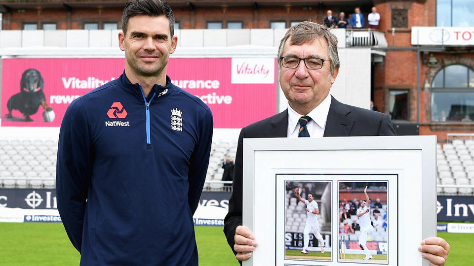 David Hodgkiss, pictured here with James Anderson at Old Trafford in 2017.