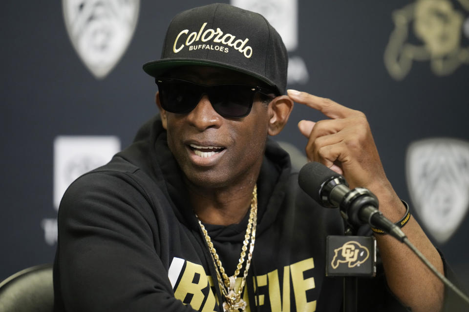 Colorado head coach Deion Sanders has a big task in rebuilding a program coming off an ugly 1-11 season. (AP Photo/David Zalubowski)