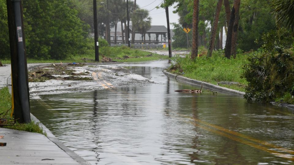 Indian River Drive in Cocoa is pictured after being hit by rain and wind from Hurricane Ian.