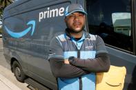 Joseph Alvarado makes deliveries for Amazon during the outbreak of the coronavirus disease