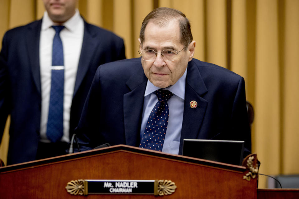 Judiciary Committee Chairman Jerrold Nadler, D-N.Y., arrives before Acting Attorney General Matthew Whitaker appears before the House Judiciary Committee on Capitol Hill, Friday, Feb. 8, 2019, in Washington. (AP Photo/Andrew Harnik)
